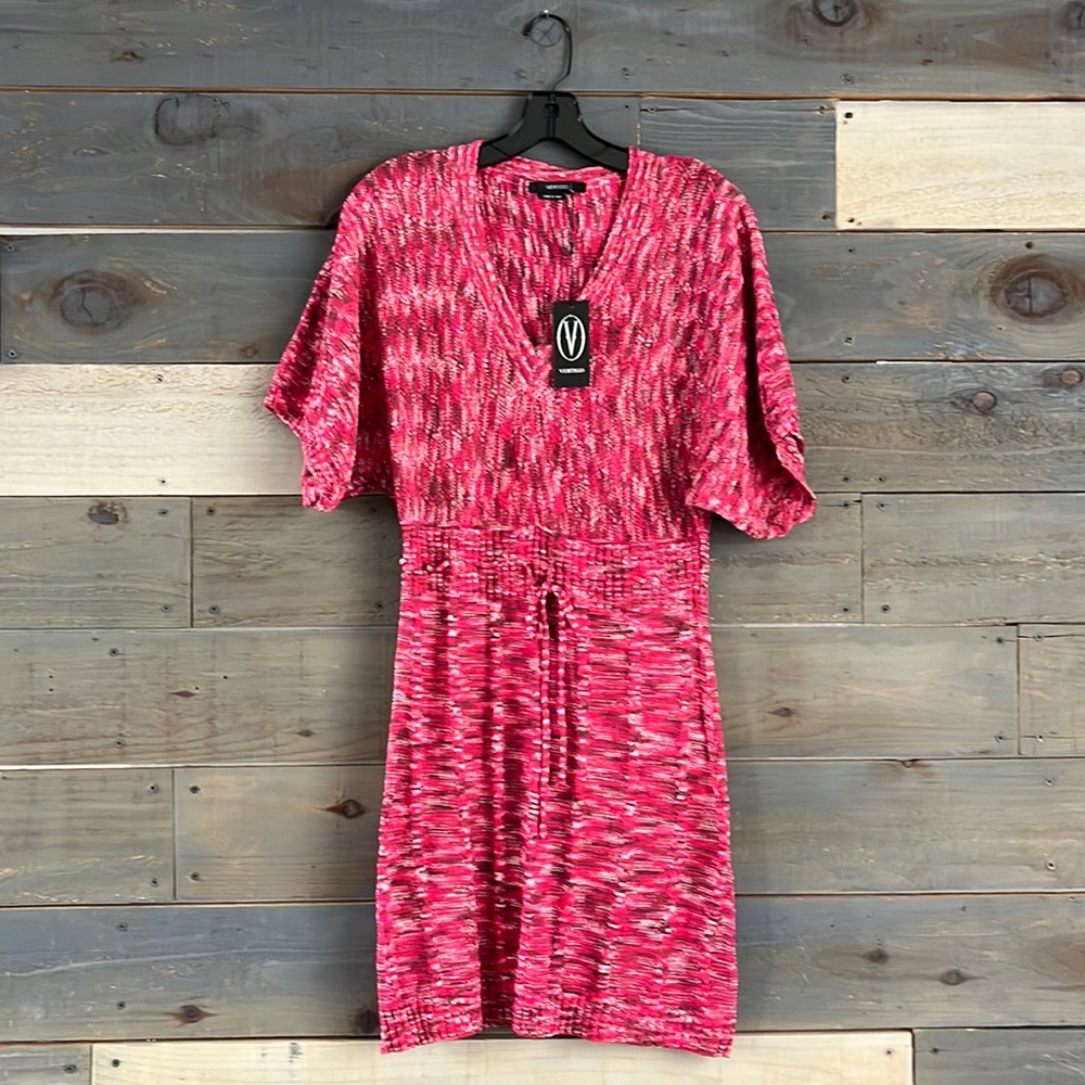 Vertigo Paris Lightweight V-Neck Knit Sweater Dress M Red
